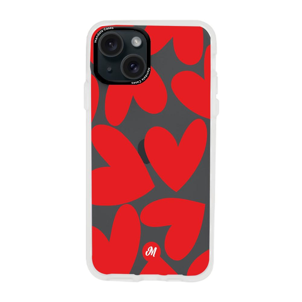 Cases para iphone 15 plus  Red heart transparente - Mandala Cases