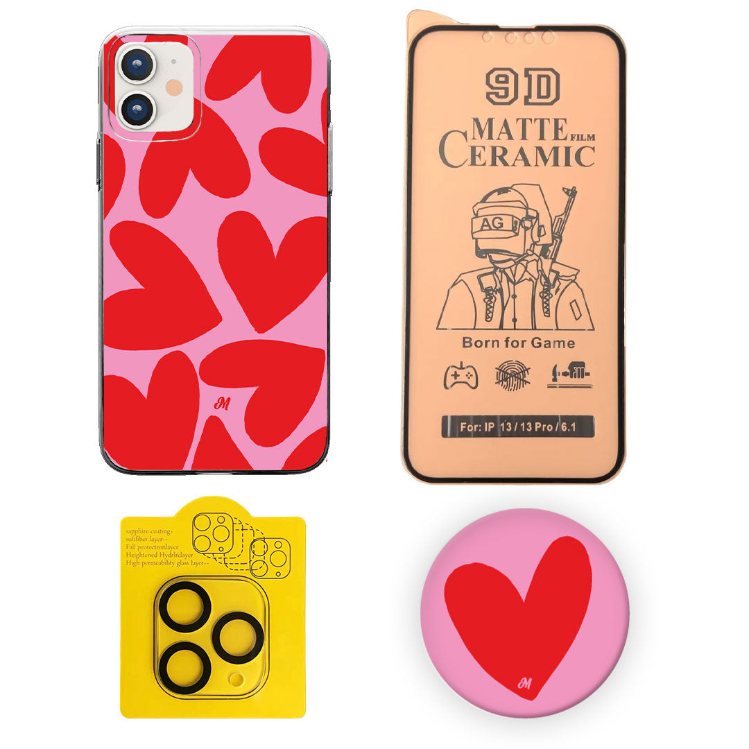 Combo iPhone Funda RED HEARTS - Mandala Cases
