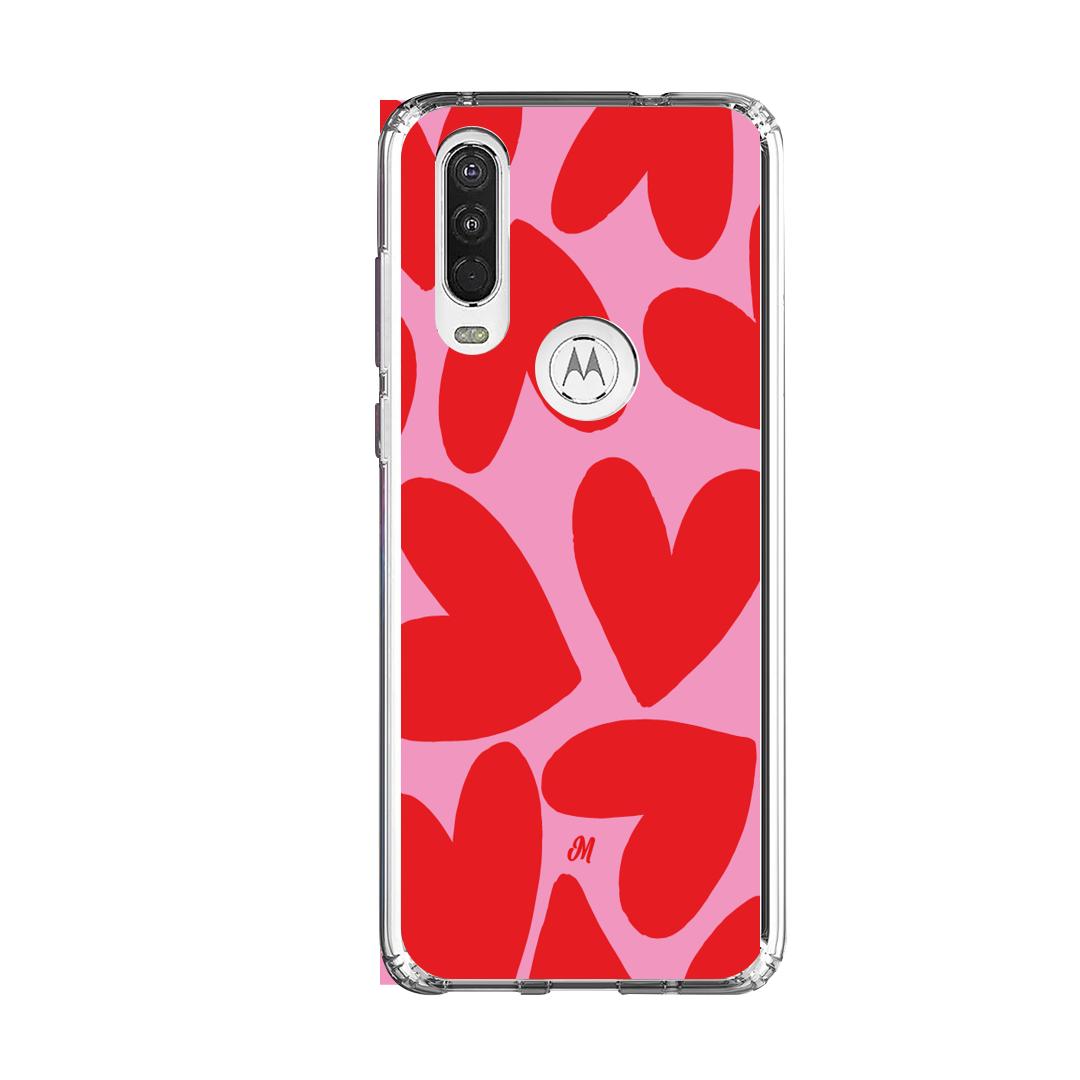 Case para Motorola One Action Red Hearts - Mandala Cases