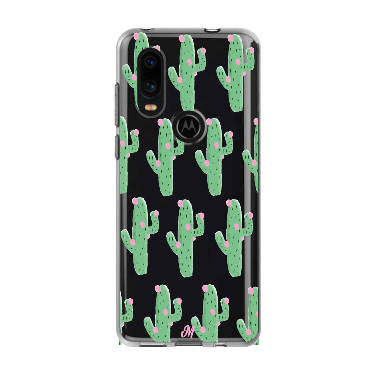 Case para Motorola P40 Cactus Con Flor Rosa  - Mandala Cases