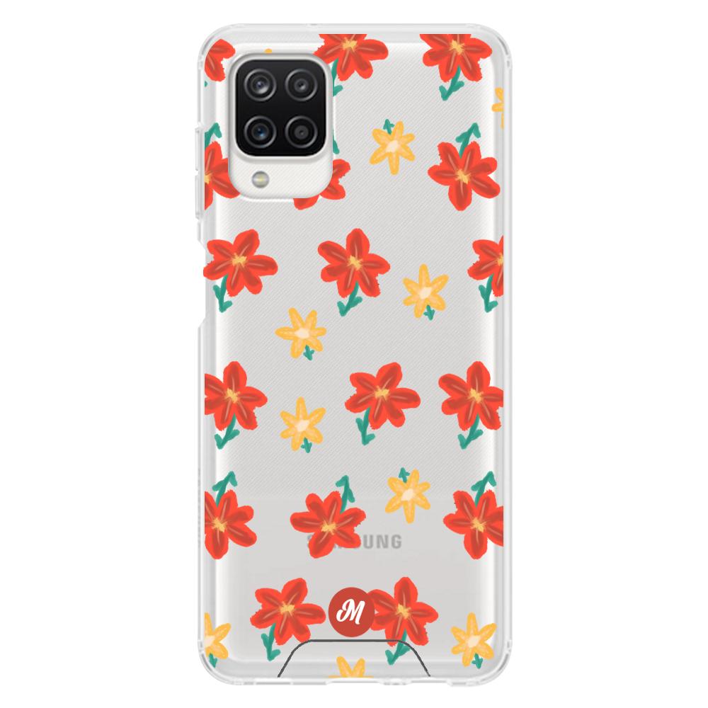 Cases para Samsung A12 RED FLOWERS - Mandala Cases