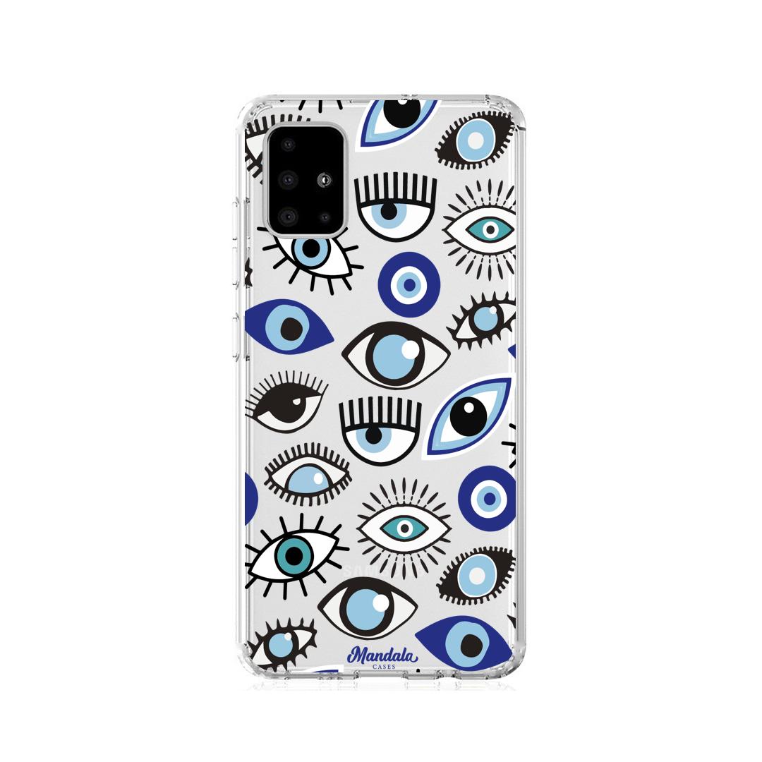 Case para Samsung A21S Funda Funda Ojos Azules y Blancos - Mandala Cases