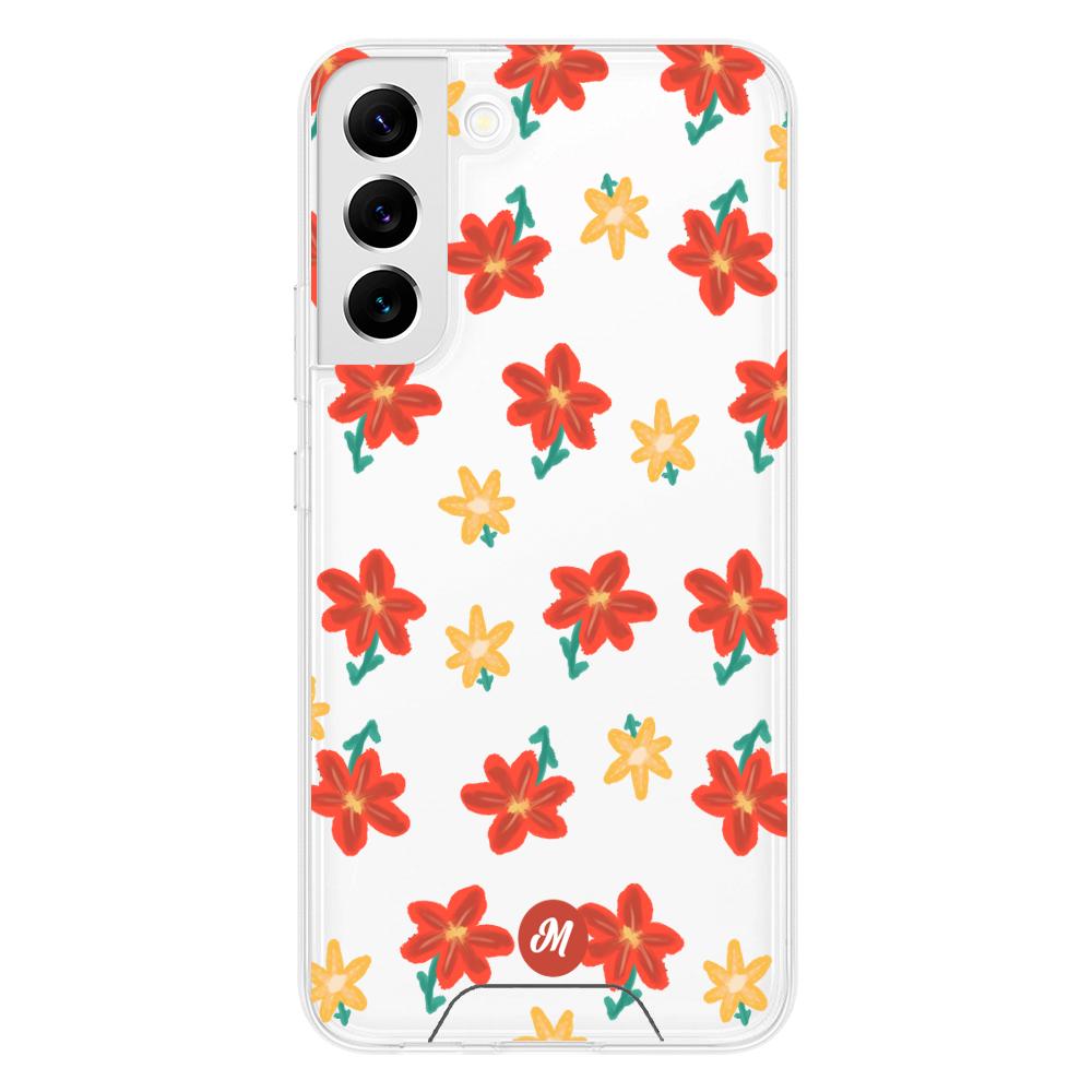 Cases para Samsung S22 RED FLOWERS - Mandala Cases