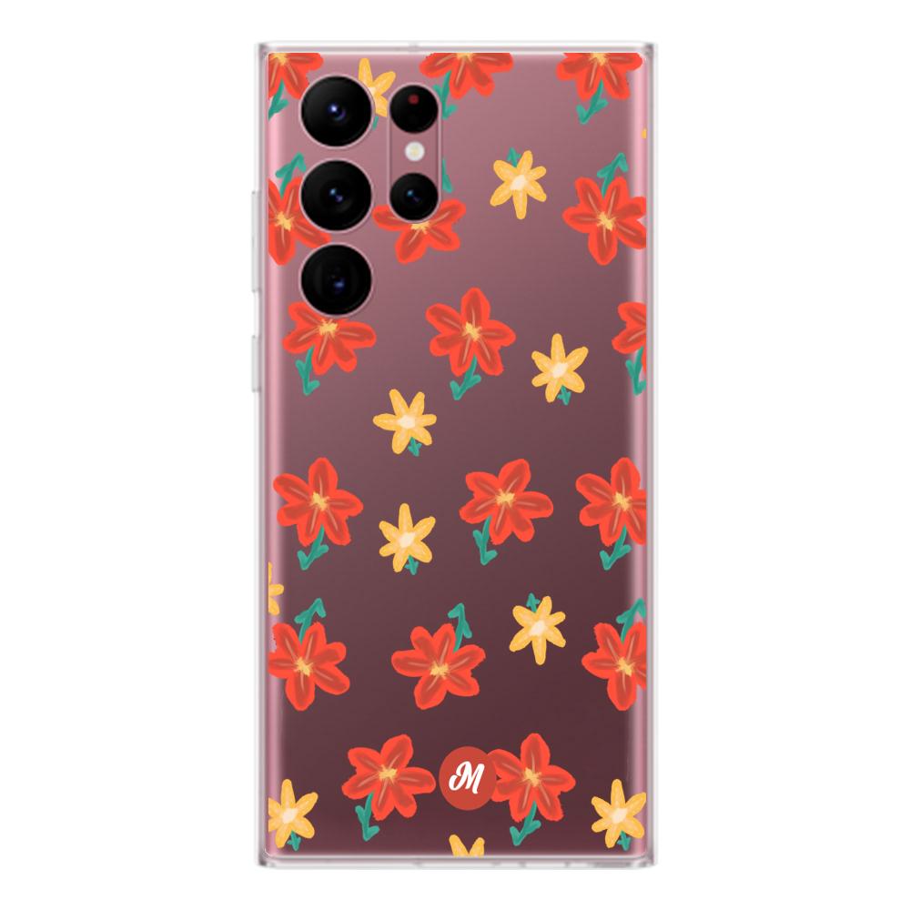 Cases para Samsung S22 Ultra RED FLOWERS - Mandala Cases