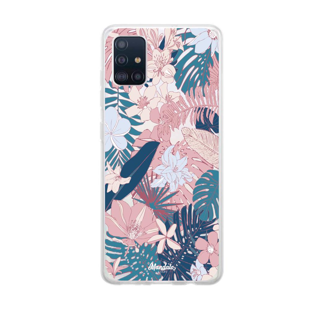 Case para Samsung A71 Funda Hojas Rosas y Azules  - Mandala Cases