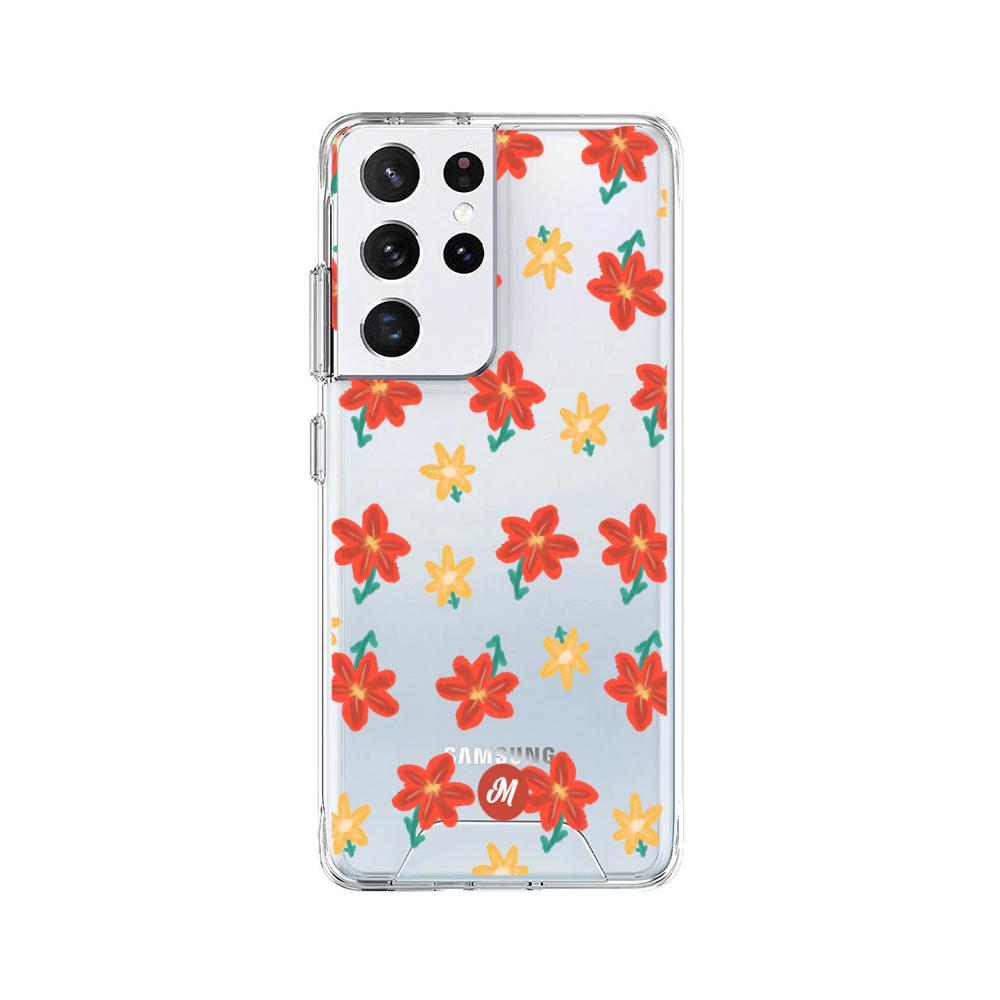 Cases para Samsung S21 Ultra RED FLOWERS - Mandala Cases