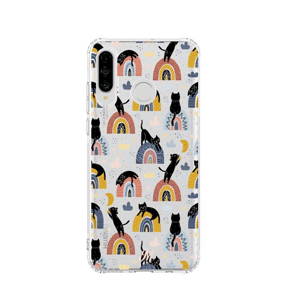 Case para Huawei P30 lite Funda Gatos Negros - Mandala Cases