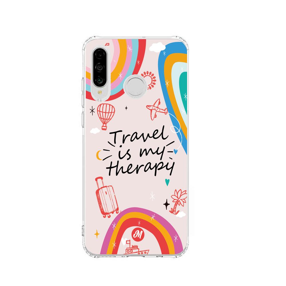 Cases para Huawei P30 lite TRAVEL IS MY THERAPY - Mandala Cases