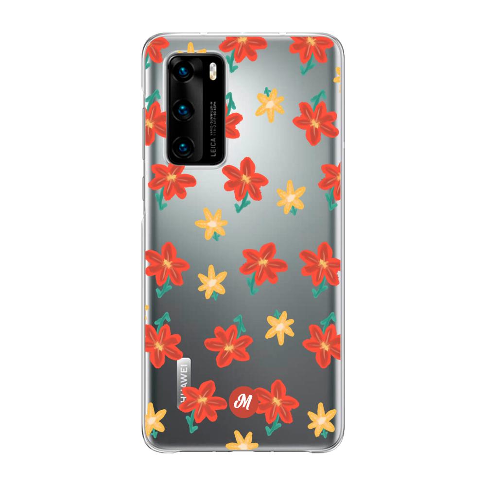 Cases para Huawei P40 RED FLOWERS - Mandala Cases