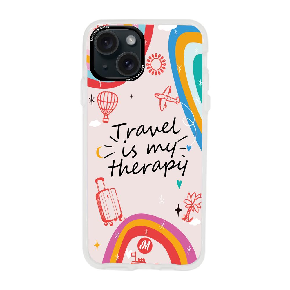Cases para iphone 15 plus  TRAVEL IS MY THERAPY - Mandala Cases
