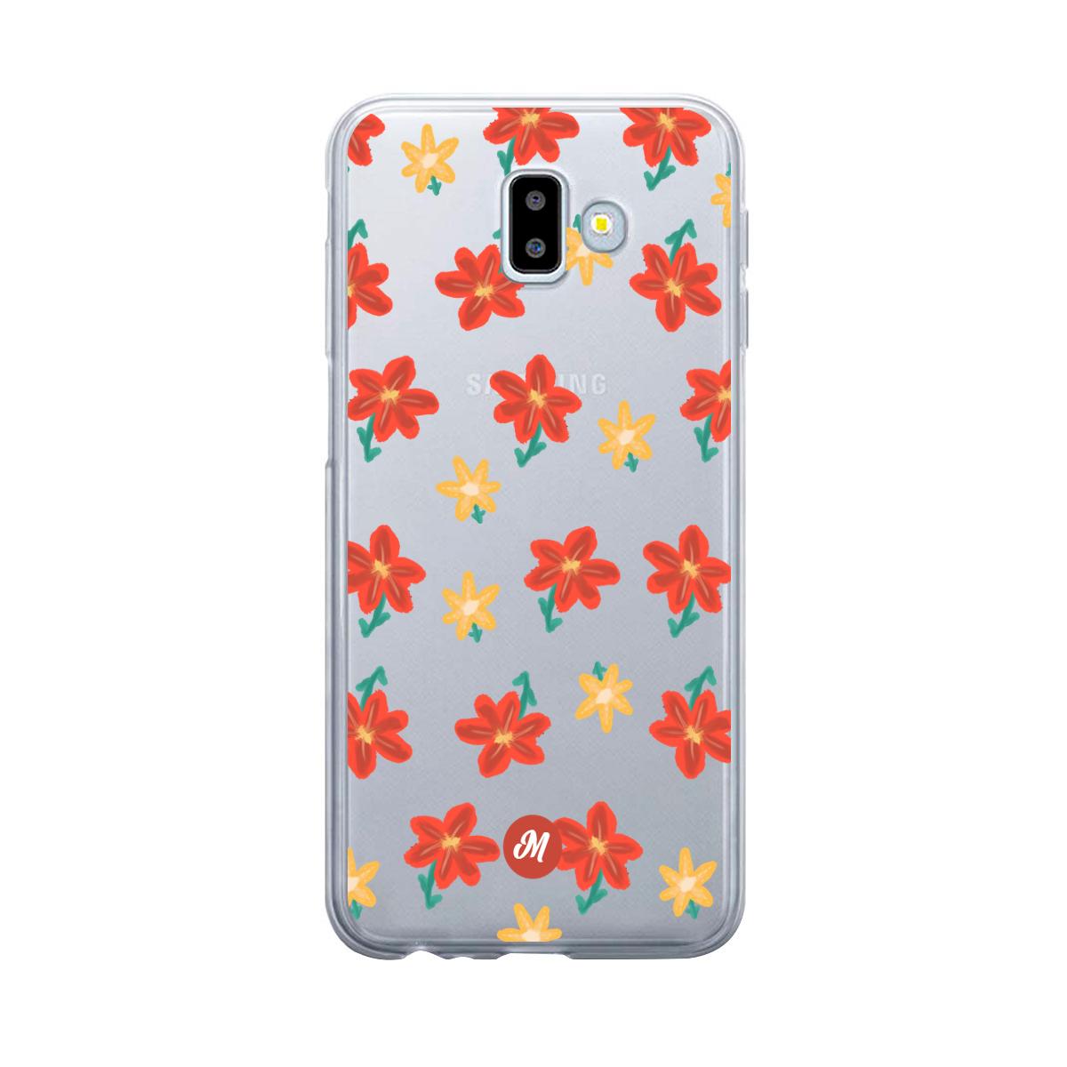 Cases para Samsung J6 Plus RED FLOWERS - Mandala Cases