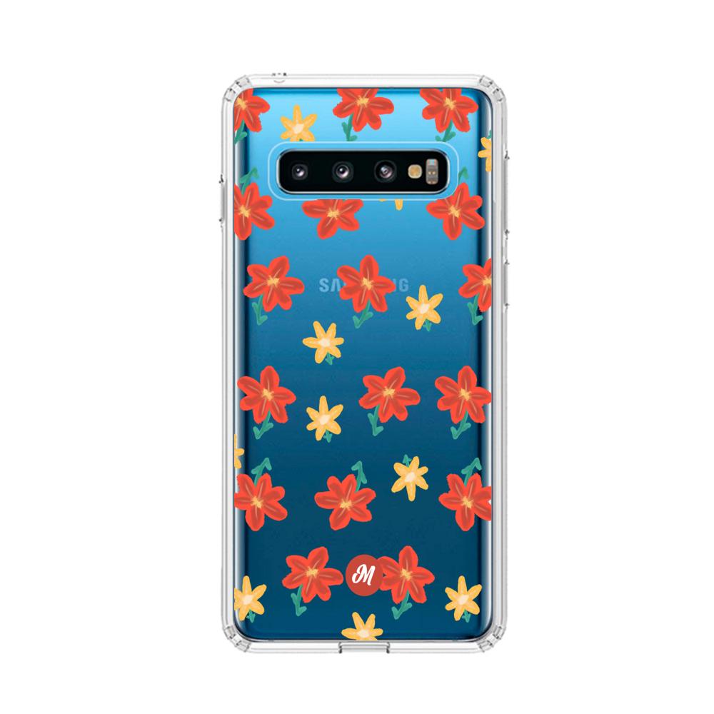 Cases para Samsung S10 RED FLOWERS - Mandala Cases