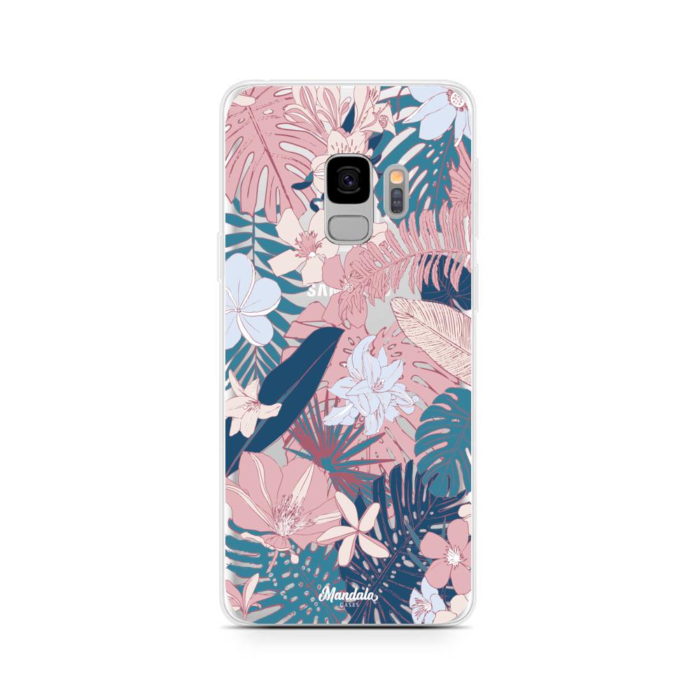 Case para Samsung S9 Plus Funda Hojas Rosas y Azules  - Mandala Cases