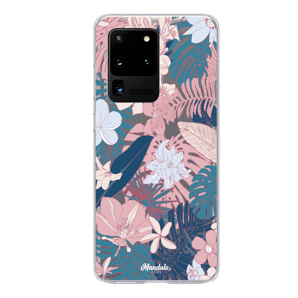 Case para Samsung S20 Ultra Funda Hojas Rosas y Azules  - Mandala Cases