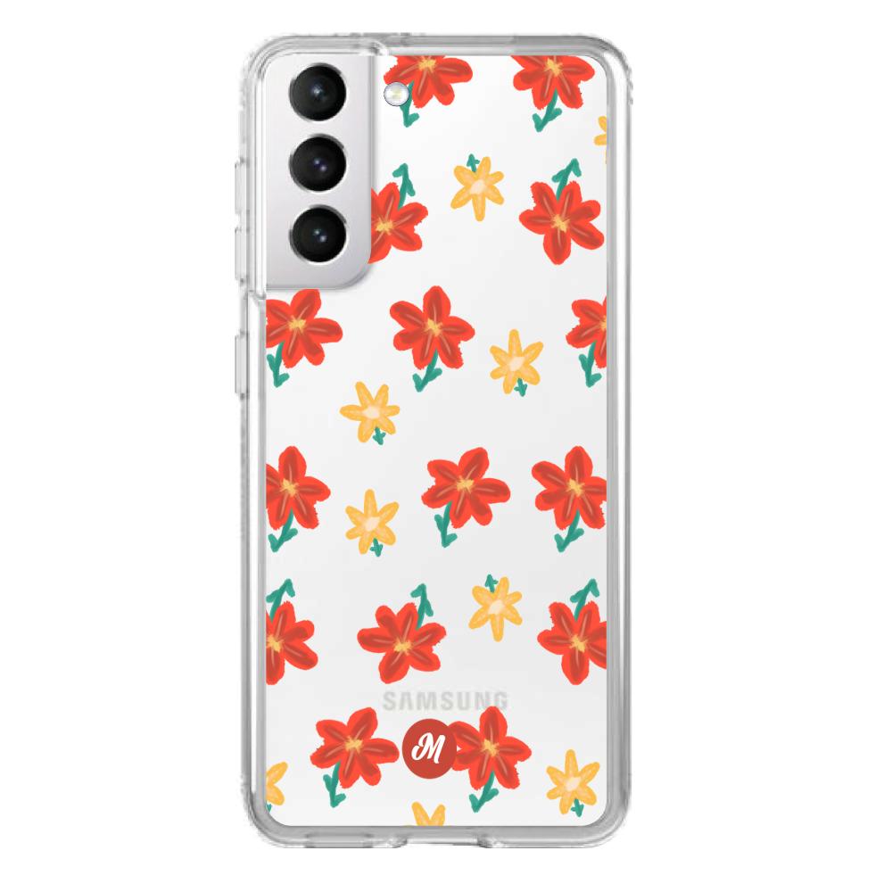 Cases para Samsung S21 RED FLOWERS - Mandala Cases